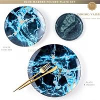 ราคา Dining Vaisselle จานMarble Foudre ลายหินอ่อนสีน้ำเงิน สวยมาก เนื้อPorcelain Ceramic plate อย่างดี (7858442291)