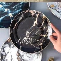 ราคา Dining Vaisselle ชุดจาน Marble Foudre ลายหินอ่อนสีดำ ขอบทอง หรูหรา เนื้อPorcelain Ceramic plate (3758692069)