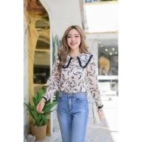 ราคา E60 เสื้อเชิ้ตแขนยาวสีครีม คอบัวลายโบว์ พร้อมส่งจากไทย (44802245897)