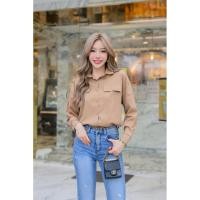 ราคา F28 เสื้อเชิ้ตสีน้ำตาลแต่งกระเป๋า ผ้าอย่างดี (44110518377)