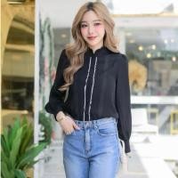 ราคา A88 เสื้อเชิ้ตแขนยาวสีดำ แถบลูกไม้ เนื้อผ้าอย่างดี (40976852588)