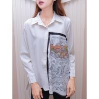 ราคา F73 เสื้อเชิ้ตแขนยาวโอเวอร์ไซส์ครีมกราฟฟิก (29207080372)