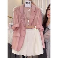 ราคา A11 เสื้อเบเซอร์สีชมพู กางเกงสีขาวครีม งานสั่งตัดคุณภาพดี (29104714106)