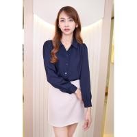 ราคา C66 เสื้อเชิ้ตแขนยาวคอปกวี สีกรมเข้ม มีซับในอย่างดี (28802234464)