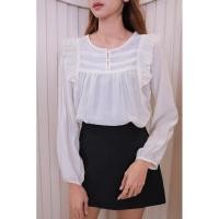 ราคา F49แขนยาวสีครีมแต่งแถบลูกไม้ (28753419522)