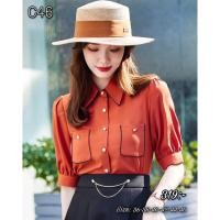 ราคา C46 เชิ้ตแขนสั้นเป๋าสองข้าง สีส้มอิฐ (21289205486)