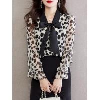ราคา B89 เสื้อเชิ้ตลายจุดสีดำ ขาวแต่งโบว์ ถอดได้ พร้อมส่ง (46254355125)