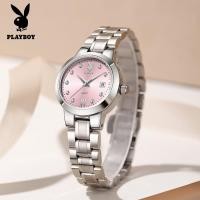 ราคา PLAYBOY 3105 แฟชั่น Casual ปฏิทินนาฬิกาควอตซ์สายเหล็ก All Match นาฬิกาสุภาพสตรี ฟรีกล่องนาฬิกาประณีต (46755397999)