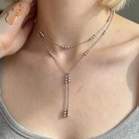 ราคา สองชั้นลูกปัดพู่สร้อยคอชั้นบอลสร้อยคอโซ่เงินลูกปัดพู่เค้นคอหลายชั้นสร้อยคอโซ่ (57059485493)