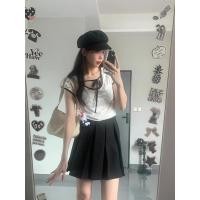 ราคา BANKO เสื้อยืดแขนสั้นสไตล์เกาหลีสำหรับผู้หญิง ลายดอกไม้ลูกไม้สีขาวยกล้อบว์ ทรงเข้าตัว (58059413164)