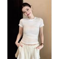 ราคา BANKO เสื้อยืดแขนสั้นสีขาวบาง มีลวดลายเหมือนลูกไม้ สำหรับฤดูร้อน (54659417049)