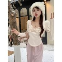ราคา BANKO เสื้อยืดแขนยาวสไตล์เกาหลีสำหรับผู้หญิง season ใบไม้ผลิ ดีไซน์ slim fit กับกระดุมโบว์และคอกลมสี่เหลี่ยม (54557224411)