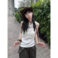ราคา BANKO เสื้อแขนกุดสไตล์ใหม่สำหรับฤดูร้อน สีขาวย่นกระชับมีเชือกร้อยรอบตัว (52856929776)