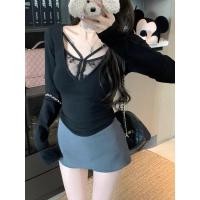 ราคา BANKO เสื้อยืดแขนยาวสไตล์เกาหลีลูกไม้สีดำสำหรับผู้หญิง (49855981155)