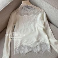 ราคา BANKO เสื้อยืดแขนยาวสไตล์เกาหลี ฤดูใบไม้ผลิ คอสูง มีลายลูกไม้สีขาว (47507244374)