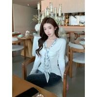 ราคา BANKO เสื้อยืดแขนยาวสำหรับผู้หญิง แบบคอวีลูกไม้ สไตล์เกาหลี โทนสีขาวทรงเข้ารูป (45307182079)