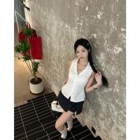 ราคา BANKO เสื้อแขนกุดสลิมฟิตสไตล์เกาหลี สำหรับผู้หญิงในฤดูร้อน พร้อมปกสีขาว (44129679467)