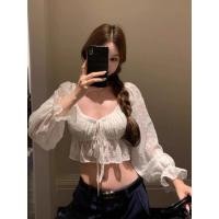 ราคา BANKO เวอร์ชั่นเกาหลีผู้หญิงฤดูใบไม้ร่วงบางลูกไม้ปักคอวีลูกไม้ขึ้นเสื้อแขนยาว (42615360541)