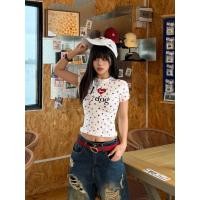 ราคา BANKO เสื้อยืดแขนสั้นพิมพ์ลายหัวใจเข้ารูปสําหรับผู้หญิงอเมริกันฤดูร้อน (29182152682)