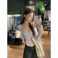 ราคา BANKO แจ็คเก็ตถักแขนยาวสีม่วงสไตล์เกาหลี เสื้อสายเดี่ยวโควี ชุดสองชิ้นสำหรับฤดูใบไม้ผลิ (27644283896)