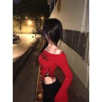 ราคา BANKO เสื้อยืดแขนยาวสไตล์ใหม่ slim fit ลายพิมพ์ไหล่เฉียงสีแดง (25598013630)