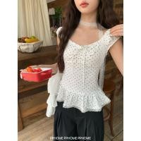 ราคา BANKO ผู้หญิงเกาหลีฤดูร้อนสไตล์ใหม่ลูกไม้ใบบัวลูกไม้ Hem Polka Dot ปิดไหล่แขนสั้น (41880674564)