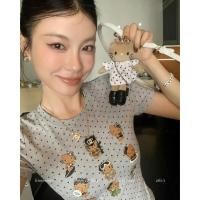 ราคา BANKO เสื้อยืดคอกลมแขนสั้นสีเทาสไตล์เกาหลี Kitty Polka Dot สำหรับผู้หญิง (58008719951)