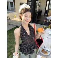 ราคา BANKO สลิมฟิตเสื้อกั๊กสไตล์เกาหลี คอวี ลายจุดสีดำ สำหรับผู้หญิงฤดูร้อน (56107915101)