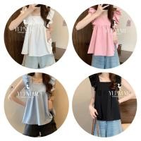 ราคา Kaekai พร้อมส่ง เสื้อแขนกุด คอเหลี่ยม ทรงแขนระบาย ดีเทลสม็อคหลังแต่งผูกโบว์ น่ารักมาก แฟชั่นสาวสไตล์เกาหลี (53150916449)