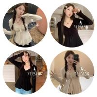 ราคา พร้อมส่ง เสื้อแขนยาว คอวี สไตล์เกาหลี ดีไซน์แต่งเชือกรูดอก แซ่บๆ ชายระบาย งานผ้าร่อง ใส่เที่ยวใส่ไปคาเฟ่ เก๋มาก (50554075668)