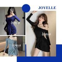 ราคา พร้อมส่ง เดรสสั้น แขนยาว ดีไซน์ปาดไหล่ 1 ข้าง แต่งสายผูกเอว สไตล์สาวเวียดนาม เก๋ๆ ผ้าเรยอน ยืดได้เยอะมาก (46754081687)