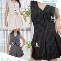 ราคา พร้อมส่ง เสื้อแขนกุด ทรงครอป คอวี กระดุมผ่ากลาง ลายทาง แต่งกระเป๋า2ข้าง สไตล์เกาหลี (41104252063)