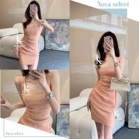 ราคา พร้อมส่ง เดรสเกาหลี คอเหลี่ยม สายเดี่ยว ดีเทลแต่งจับย่นข้าง ผ้าสปันเนื้อหนา ซิปหลัง สไตล์เกาหลี (43054257003)