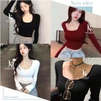 ราคา พร้อมส่ง เสื้อครอป แขนยาว เข้ารูป ทรงสวย คอเหลี่ยม สีพื้น แฟชั่นสไตล์เกาหลี ผ้าเรยอนนุ่มๆ ใส่สบาย ไม่ร้อน (42566805343)
