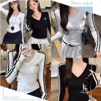 ราคา พร้อมส่ง เสื้อยืด แขนยาว คอวี แต่งปักตัวอักษร เก๋ๆ น่ารักๆ ทรงสวย รัดรูป แมทซ์ได้ทุกลุค ผ้าคอตตอน ยืดได้เยอะ (43264429033)