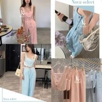 ราคา พร้อมส่ง ชุดเที่ยว ครอป แขนกุด คอเหลี่ยม กางเกง ขายาว เชือกรูด ซิปหน้าซ่อน เอวสูง สไตล์เกาหลี ผู้หญิง Clothing (25546262455)