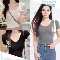 ราคา พร้อมส่ง เสื้อยืด แขนสั้น คอวี สไตล์เกาหลี เข้ารูปสีพื้น ทรงเบสิค สำหรับผู้หญิง แฟชั่นฤดูร้อน (43704251988)