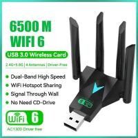 ราคา 6500Mbps USB Wifi ไร้สาย Dual Band อะแดปเตอร์ ติดตั้งตัวรับสัญญาณ 2 4G 5GHz WiFi Receiver สำหรับคอมพิวเตอร์ แล็ปท็อป (40067098848)