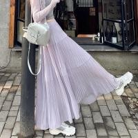 ราคา กระโปรงพลิ้สีม่วง เอวสูงปิดสะโพก สไตล์เกาหลี เนื้อผ้าเชือกไข่มุก ใส่ทำงานหรือเที่ยวได้ (42801997449)