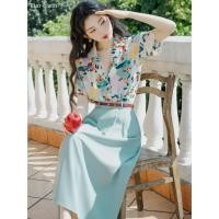 ราคา พร้อมส่ง กระโปรงทรงหลวมแฟชั่นสีพื้น เสื้อสูทคอปกสไตล์ต่างประเทศ สูทแฟชั่น สูทสีเขียวสด (23840515967)