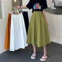 ราคา S 3XL ดำ เขียว ขาว ทรงหลวม เอวสูง เอวยางยืด กระดุมสีทึบหวานสด กระโปรงทรงเอ ความยาวปานกลาง มี 4 สี (22438924735)