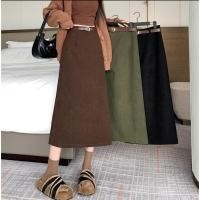 ราคา S 2XL แฟชั่นเกาหลี กระโปรงผ่า สีน้ำตาล เอวสูง ทรงตรง กระโปรงทรงเอ (20777514134)