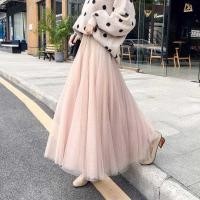 ราคา พร้อมส่ง 3 ชั้นไหมพรม ซับใน กระโปรงผู้หญิง เวอร์ชั่นเกาหลี กระโปรงตาข่าย กระโปรงยาว (19369568728)