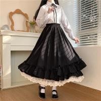ราคา XL ญี่ปุ่นขอบลูกไม้สีดำ ขาวสองชั้นดีไซน์เอวสูงกระโปรงหลวมและบาง เสื้อแขนยาวสีขาว (19283117397)