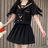 ราคา S 2XL ชุดสองชิ้น ฤดูร้อนสีดำ สีขาวปกตุ๊กตาjkเครื่องแบบนักศึกษาสไตล์วิทยาลัยปกกะลาสีบนจีบกระโปรง (23142544876)