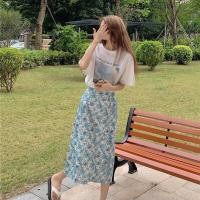 ราคา S 2XL ขนาดใหญ่ขนาดเล็กดอกไม้สีฟ้าสดเอวสูงสลิมกระโปรงกรีดอารมณ์ทำงานกระโปรงยาวทรงเอ (21989224493)