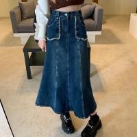 ราคา S 2XL กระโปรงยีนส์พลัสไซส์ เอวสูง สไตล์เกาหลี กระโปรงหางปลาทรงเอ ยาวปานกลาง (18267247713)