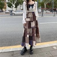 ราคา พร้อมส่ง กระโปรงลายดอกไม้ทรงหลวมเอวสูงสีกากี กระโปรงทรงเอยาวปานกลางพิมพ์ลายย้อนยุคสำหรับผู้หญิง (17694389969)