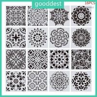 ราคา GOO 16 ชิ้นชุด Mandala Stencils DIY วาดแม่แบบภาพวาดผนังสําหรับกระเบื้อง Rock ตกแต่งบ้าน 15x15 ซม (44079453335)