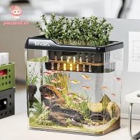 ราคา ตู้ปลา PWSSEND พร้อมฝาปิดและพิพิธภัณฑ์สัตว์น้ําปลาโปร่งใสแสง PET ABS Multi functional 2 in 1 Desktop Aquarium ใช้ในบ้าน (44180373756)